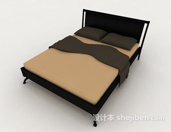 家居木质简约黄色双人床3d模型下载
