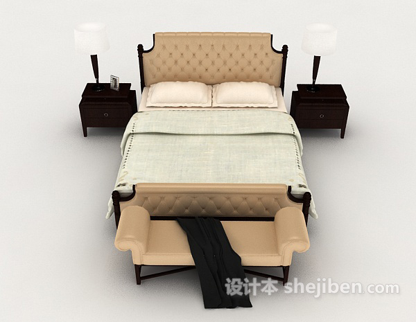 欧式风格欧式木质简单双人床3d模型下载