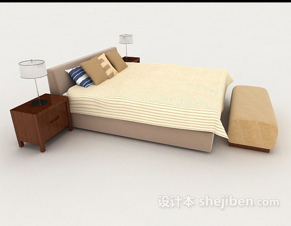 设计本现代家居简单暖黄色双人床3d模型下载