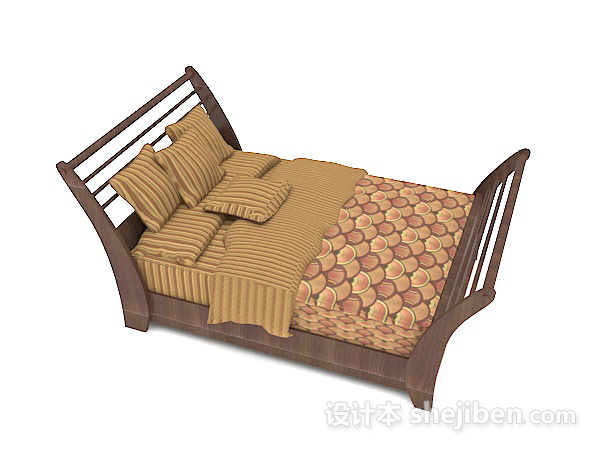 现代风格木质家具棕色双人床3d模型下载