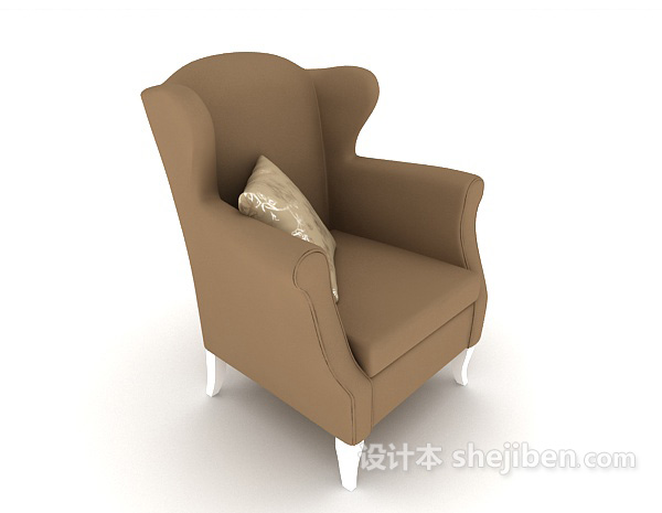 设计本欧式简约棕色家居单人沙发3d模型下载