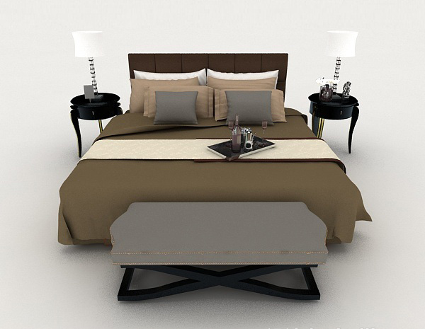 现代风格现代家居棕色简单双人床3d模型下载