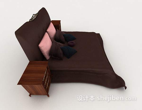 设计本红棕色双人床3d模型下载