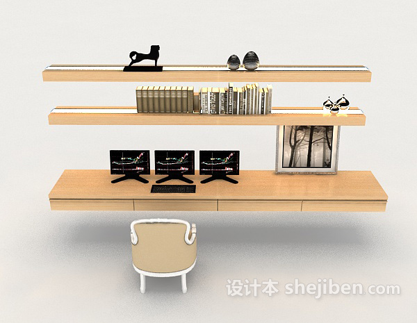 现代风格现代简约书桌椅3d模型下载