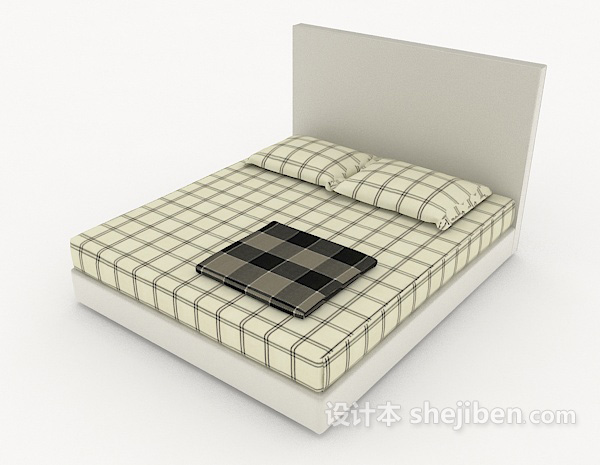 免费格纹双人床3d模型下载