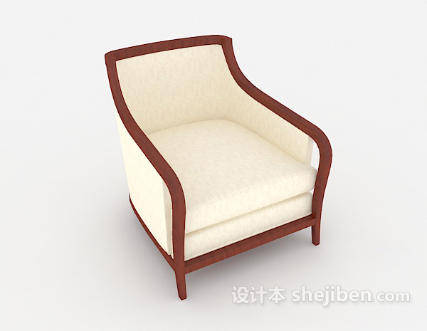 简约木质米黄色单人沙发3d模型下载