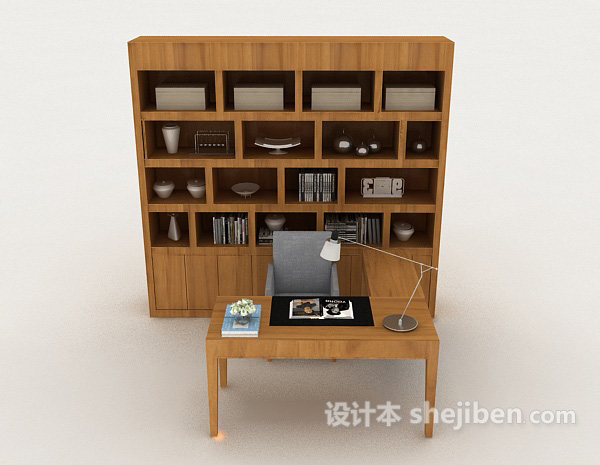 现代风格黄色木质书桌柜子3d模型下载