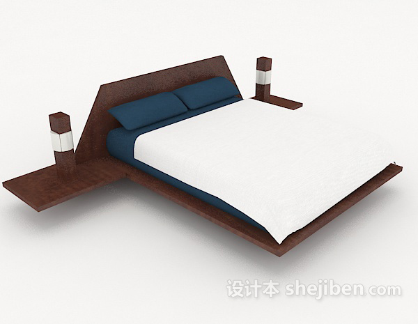 个性木质白色双人床3d模型下载