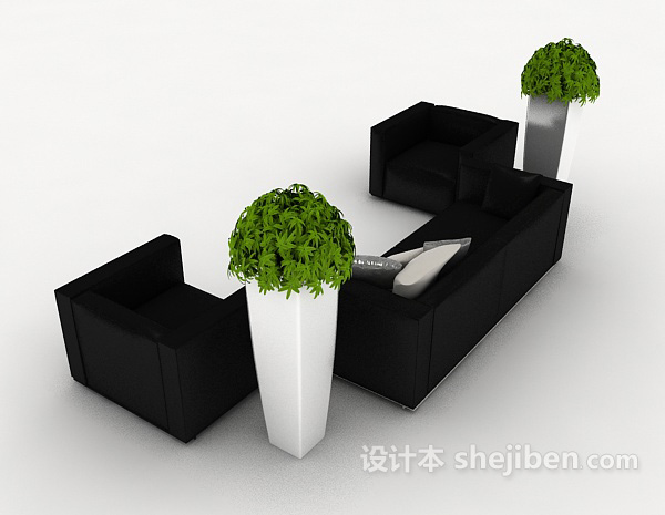 设计本商务黑色简约组合沙发3d模型下载