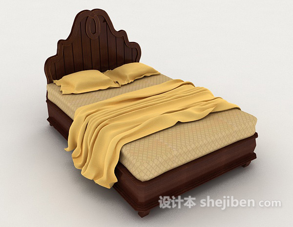 免费木质黄色家居双人床3d模型下载