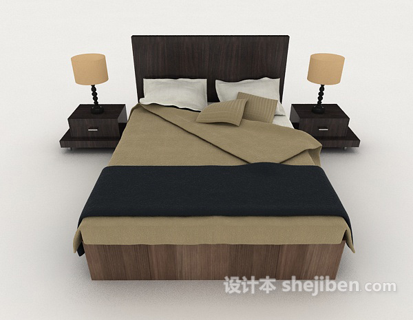 现代风格家居木质休闲双人床3d模型下载