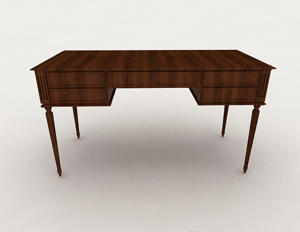 中式风格新中式复古棕色书桌3d模型下载
