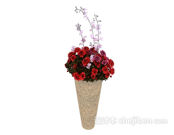 红色花朵盆栽3d模型下载