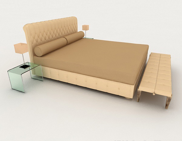 设计本家居简约棕色双人床3d模型下载
