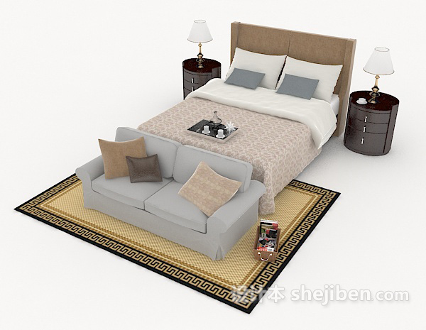 免费居家型简单双人床3d模型下载