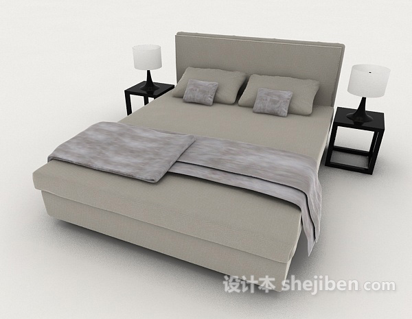 免费现代灰色双人床3d模型下载