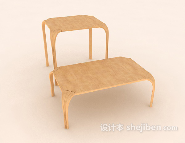 黄棕色餐桌组合3d模型下载
