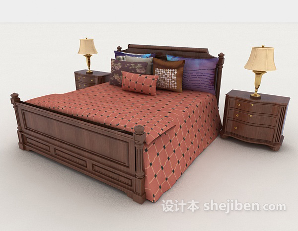 新中式实木家居双人床