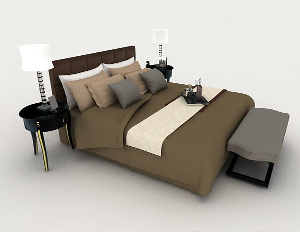 设计本现代家居棕色简单双人床3d模型下载