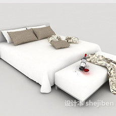 白色家居床3d模型下载