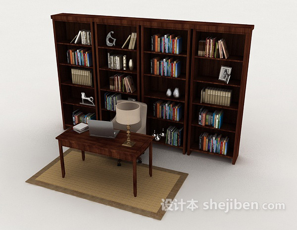 免费现代居家型书柜3d模型下载