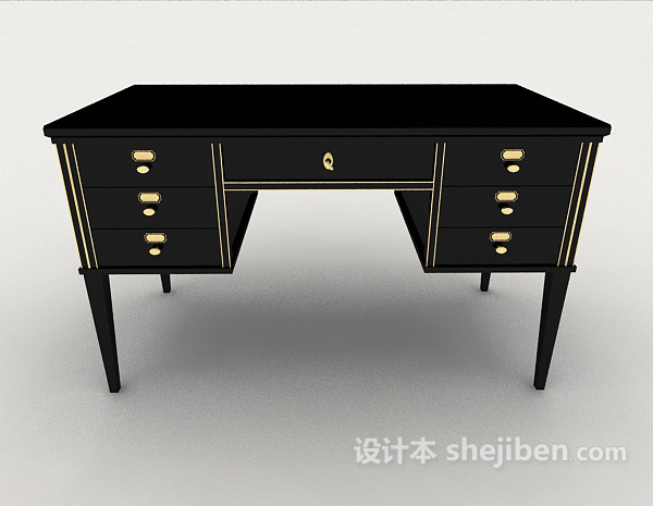 欧式风格简欧木质黑色书桌3d模型下载