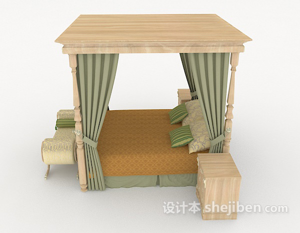 设计本欧式绿色双人床3d模型下载