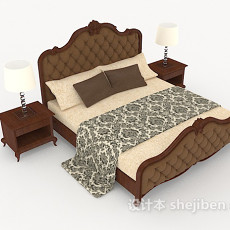 欧式棕色木质双人床3d模型下载