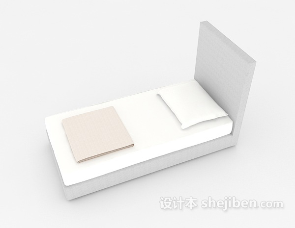 免费简约灰白色单人床3d模型下载