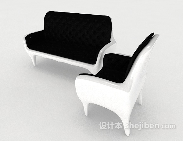 设计本欧式简单黑白组合沙发3d模型下载