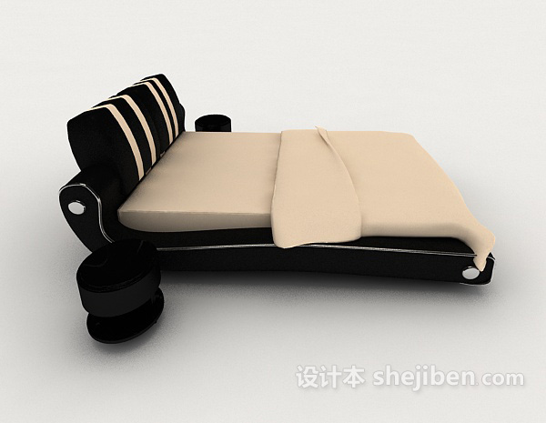 设计本黑棕色双人床3d模型下载