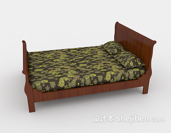 免费花纹木质床3d模型下载