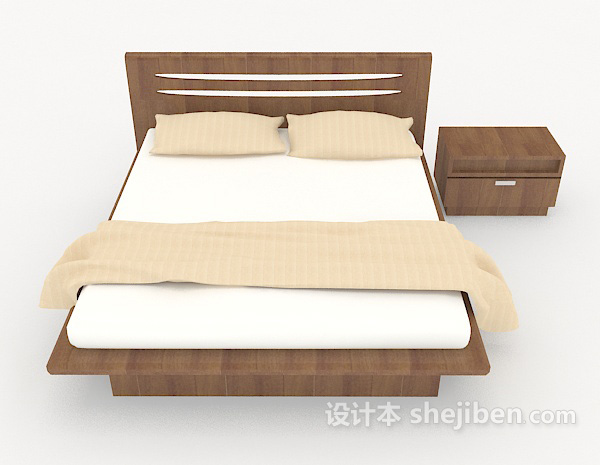 现代风格家居简单实木床3d模型下载