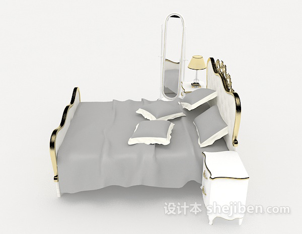 设计本白色简单欧式双人床3d模型下载