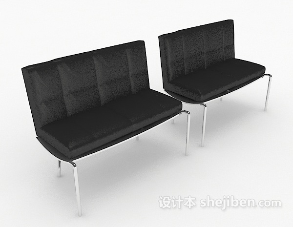 现代黑色简约多人沙发3d模型下载