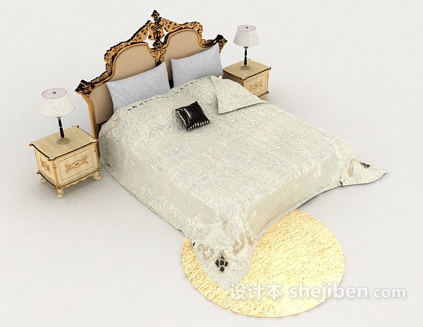 欧式复古家居双人床3d模型下载