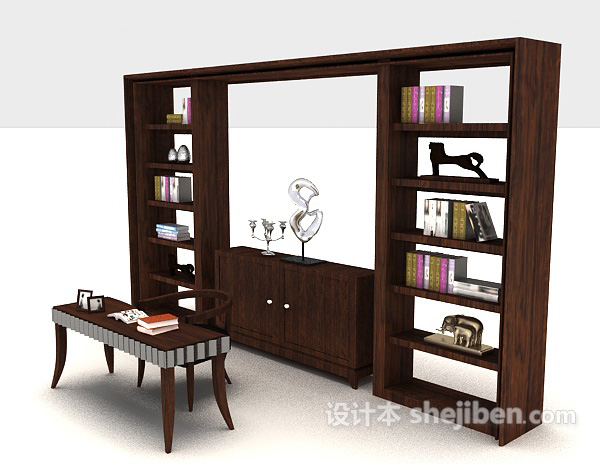 现代风格木质书桌椅柜3d模型下载