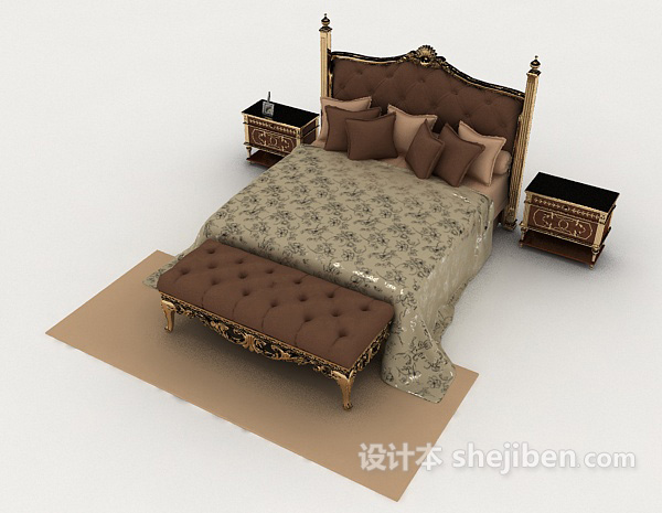 免费欧式简单风格双人床3d模型下载