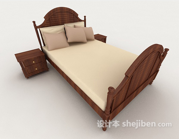 木质棕色家居简约双人床3d模型下载