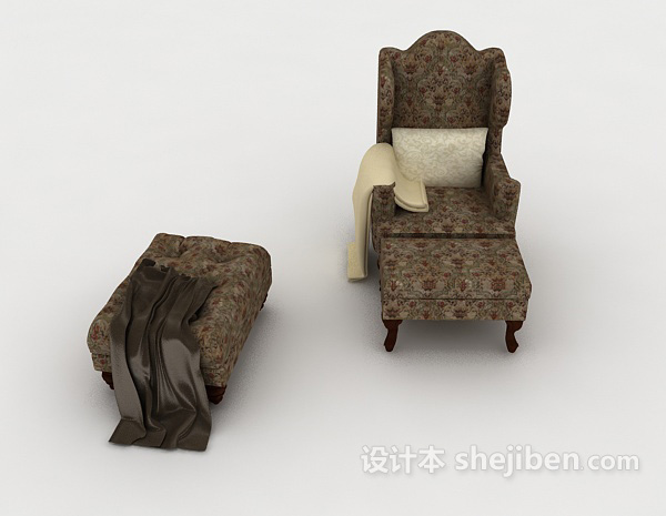 欧式风格欧式花纹棕色单人沙发3d模型下载