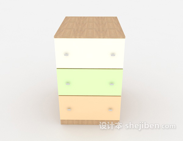 现代风格三色木质床头柜3d模型下载