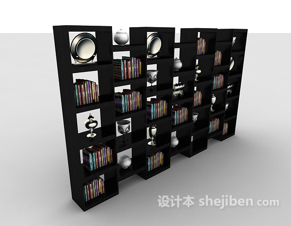 设计本个性黑色书柜3d模型下载