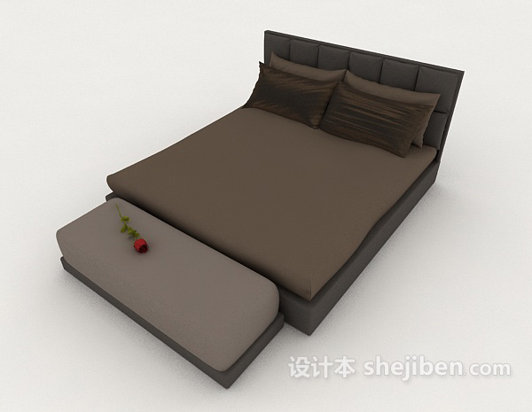简约深棕色双人床3d模型下载
