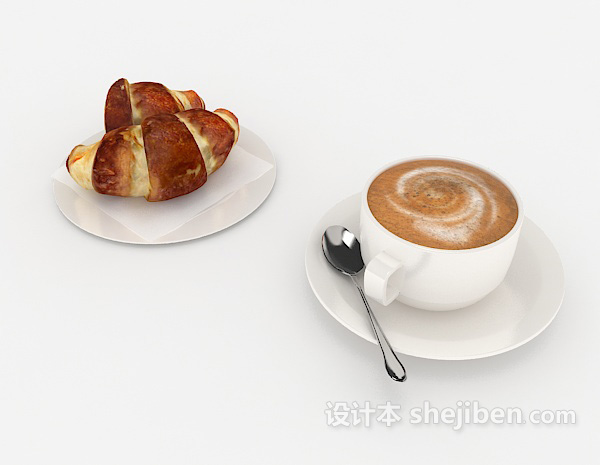 免费牛角包和咖啡3d模型下载