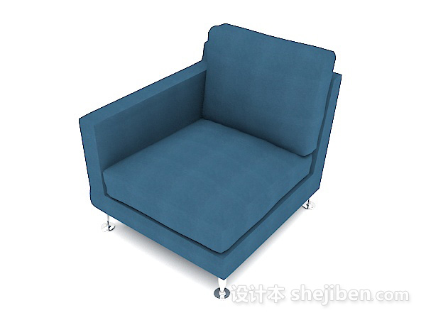 简约蓝色方形单人沙发3d模型下载