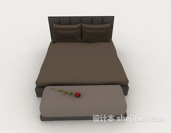 现代风格简约深棕色双人床3d模型下载