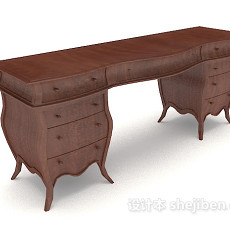 中式复古木质书桌3d模型下载