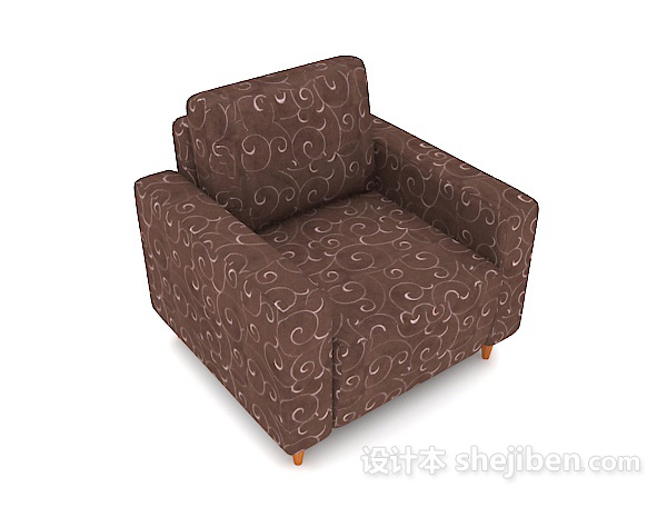 棕色花纹单人沙发3d模型下载
