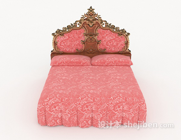 欧式风格粉色欧式双人床3d模型下载