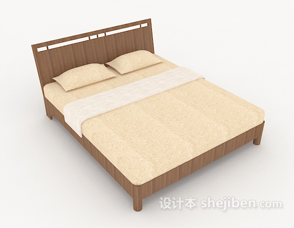 木质米黄色双人床3d模型下载